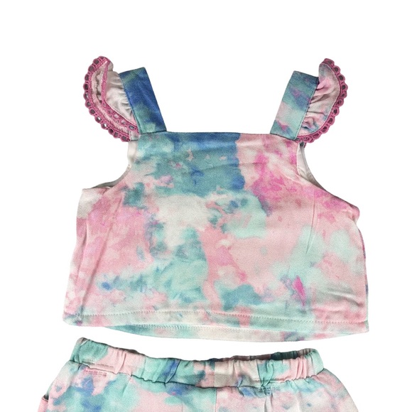 RARE EDITIONS Baby Girls Tie Dye Flutter Sleeve With Shorts Set - Picture 6 of 7